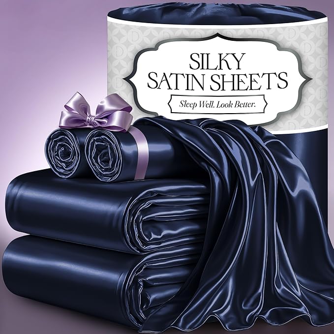 Satin Sheet Set - Navy Blue